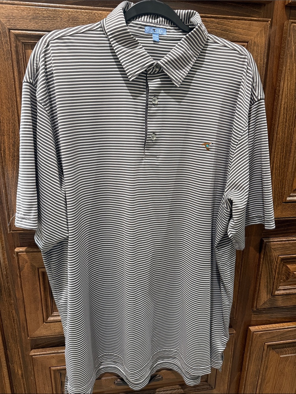 Striped Short-Sleeve Polo Shirt - Dark Grey & White